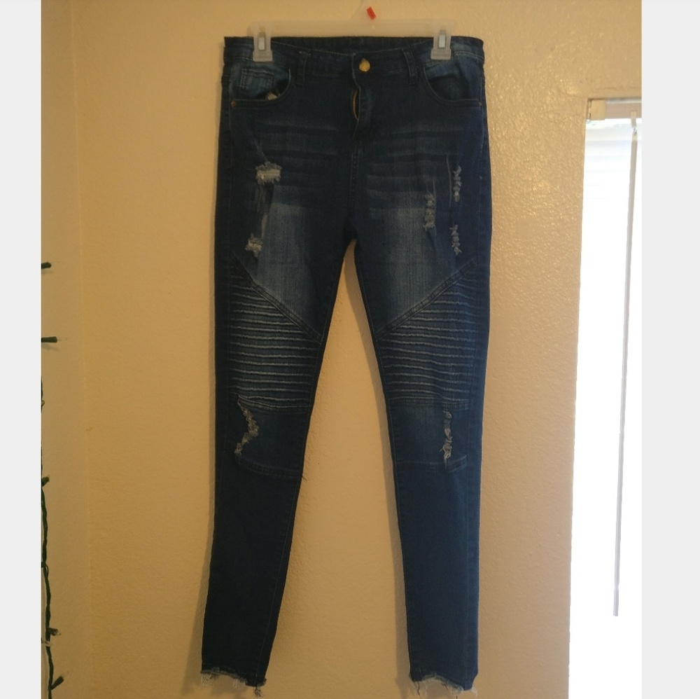 Distressed, textured jeans